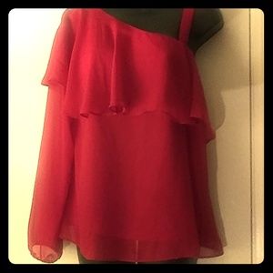 Sexy red off-the-shoulder blouse by Ann Taylor